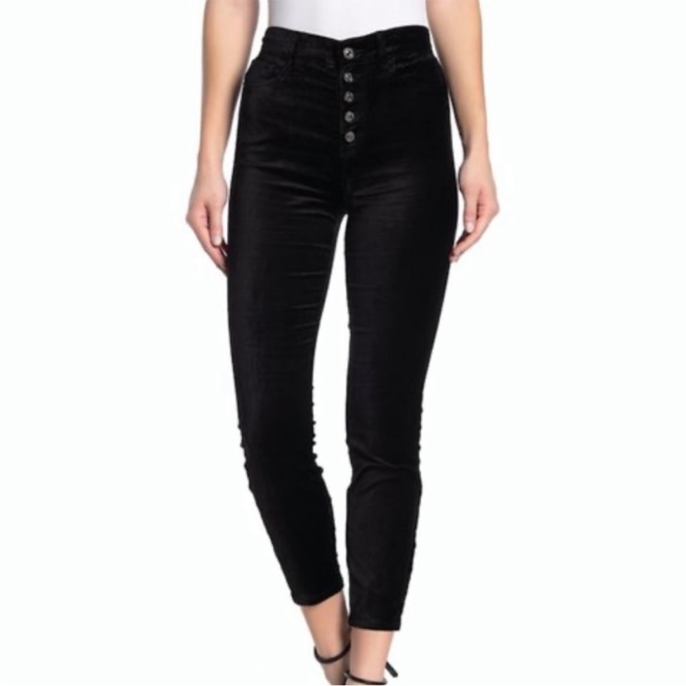 7 for all Mankind 24 Waist Black Velour Button Fly High Waist Ankle Skinny Pants